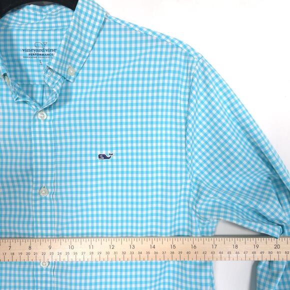 Vineyard Vines Performance Women’s L (16) Shirt Gingham Check Turquoise Aqua - Picture 3 of 9